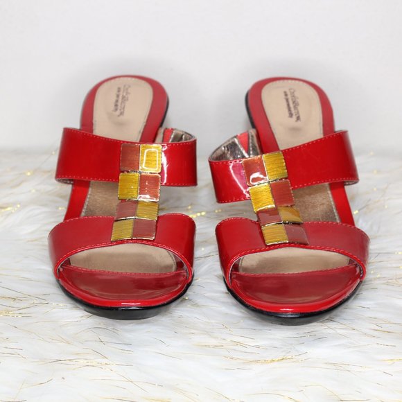Shiny Red & Gold Heel Sandals - Picture 3 of 5